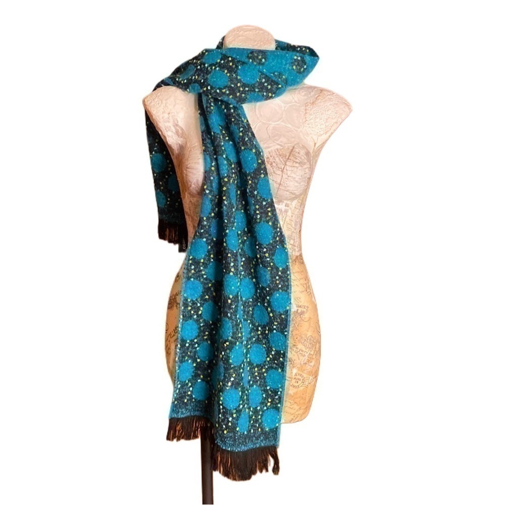 NWT Made in France P. Cornillon wool Blend reversible turquoise Scarf wrap shawl
